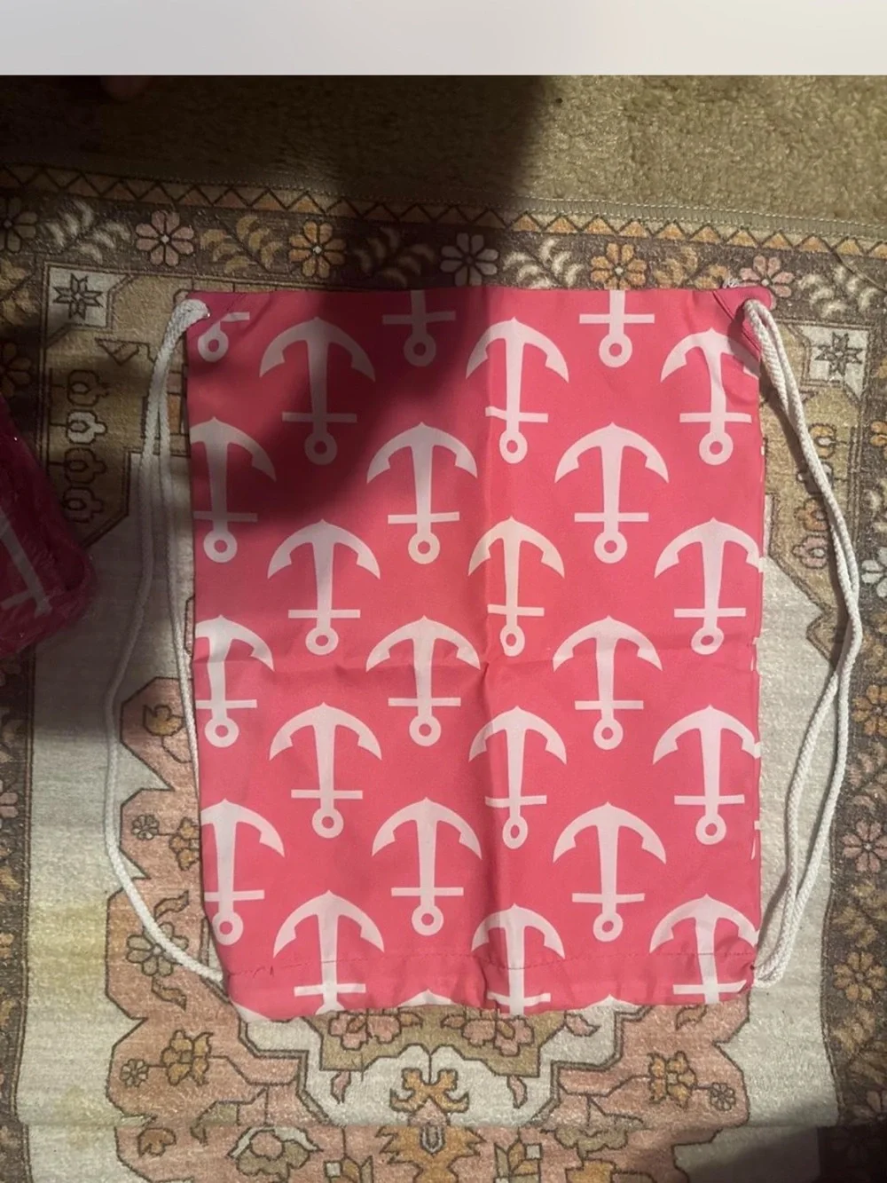 Simply Southern Pink Anchor Drawstring Backpack AND matching Tote Bag BOTH NWT